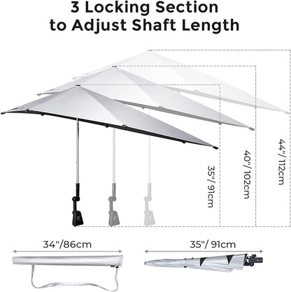 G4Free UPF 50+ Height Adjustable Beach Chair Umbrella with Universal Clamp | UV protection Chair Umbrella for Beach Chair, Golf Cart, Wheelchair, Stroller, Bleacher, Outdoor Patio, silver coating fabric
