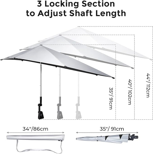 G4Free UPF 50+ Height Adjustable Beach Chair Umbrella with Universal Clamp | UV protection Chair Umbrella for Beach Chair, Golf Cart, Wheelchair, Stroller, Bleacher, Outdoor Patio, silver coating fabric
