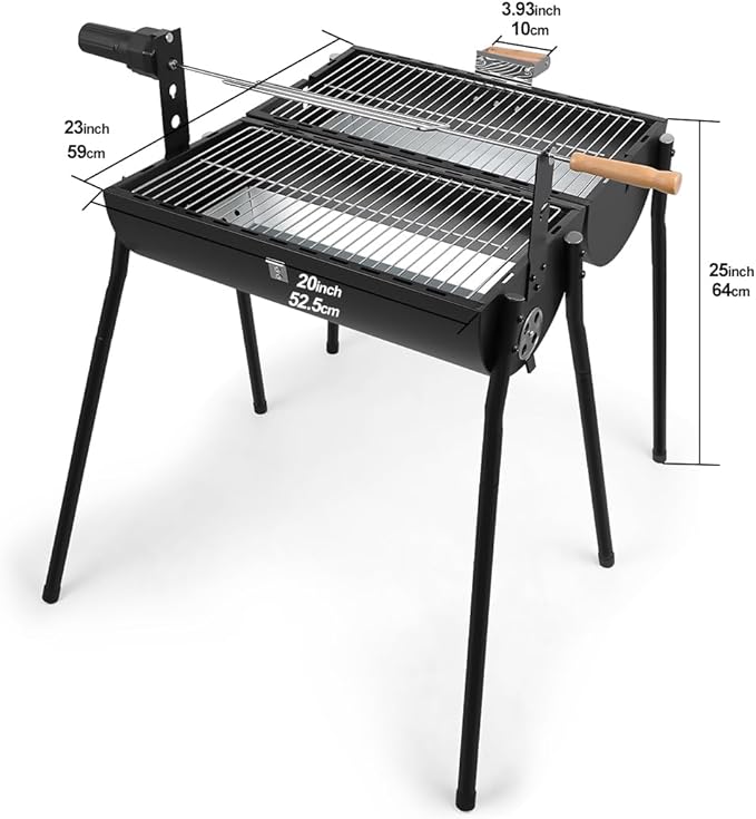 Double-sided Charcoal Grill with Thermometer, Portable Smoker Grill for BBQ Travel Camping and Beach