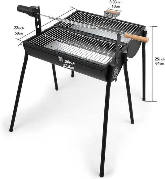 Double-sided Charcoal Grill with Thermometer, Portable Smoker Grill for BBQ Travel Camping and Beach