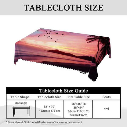 Swono Tablecloth Sunset Ocean, Paradise Ocean Beach Palm Trees Table Cloth for Kitchen Dining Tabletop Decoration Parties Weddings, 52 X 70 Inch Rectangle Tablecloth, 4-6 Seats