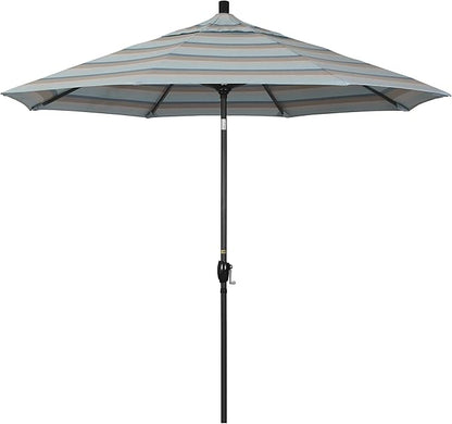 California Umbrella 9' Rd Pacific Trail Series Aluminum Patio Umbrella, Crank Lift, Push Button Tilt, Black Finish, Sunbrella Gateway Mist Fabric
