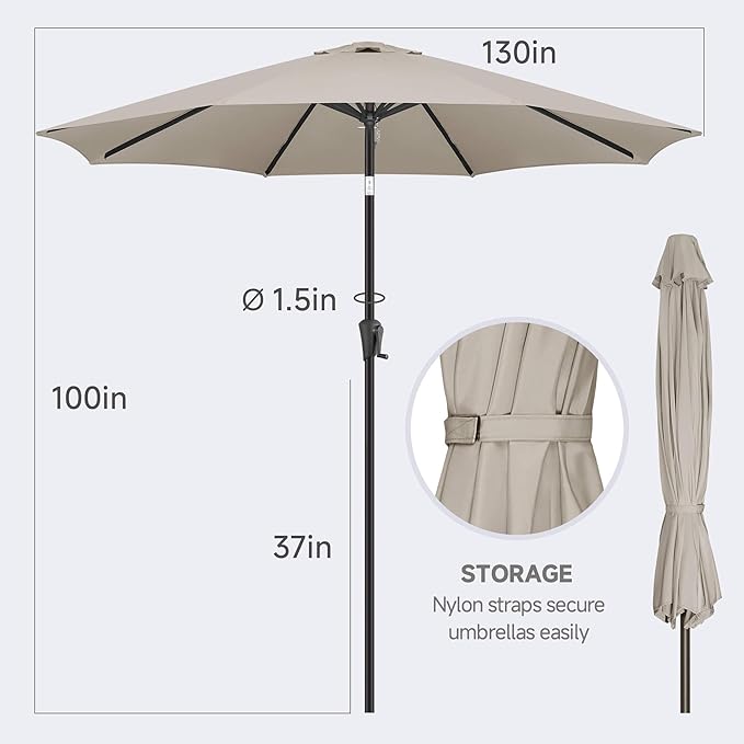 FLAME&SHADE 11 ft Patio Umbrella - Table Umbrella Outdoor with Push Button Tilt and Crank, UV Protection, 8 Sturdy Ribs, Market Umbrella for Garden, Deck, Backyard, Lawn, Pool and Beach(Taupe)
