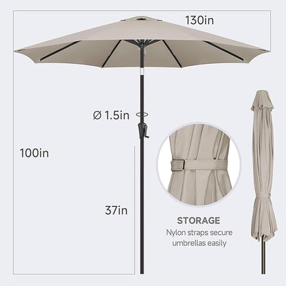 FLAME&SHADE 11 ft Patio Umbrella - Table Umbrella Outdoor with Push Button Tilt and Crank, UV Protection, 8 Sturdy Ribs, Market Umbrella for Garden, Deck, Backyard, Lawn, Pool and Beach(Taupe)