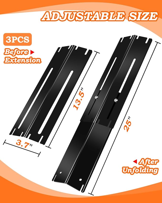 13.5-25 Inch Universal Adjustable Grill Heat Plates Shields, Heat Tents, Burner Covers Guard, Heat Deflector Diffuser, Flame Tamer for Charbroil Chargriller Brinkmann Grill,3 Pack