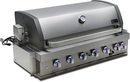 Mont Alpi Premium 44"W x 23"D x 21"H Stainless Steel 6-Burner 87000 BTUs Outdoor Kitchen Kitchen Island Heavy Duty Propane Built-in BBQ Grill Head with Infrared Rear Burner + Rotisserie Kit + Cover