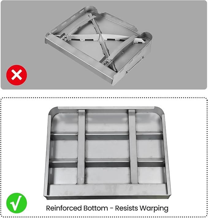 23x16 Inch Griddle for Gas Grill Reinforced Bottom Anti Warp Detachable Handle Grease Groove Stainless Steel Flat Top for Pellet Grill and Stove Outdoor Indoor Cooking