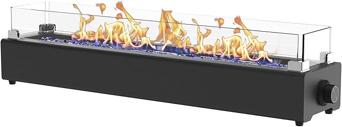 36-inch Table Top Propane Fire Pit, 40,000 BTU Tabletop Firepit for Patio, Outdoor Portable Rectangular Fire Bowl w/Wind Glass Shield, Glass Rocks - Black