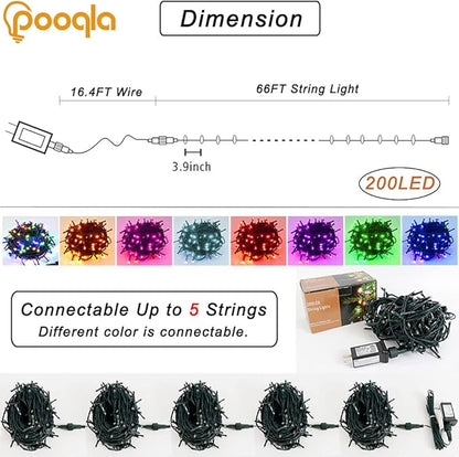 Pooqla Purple Halloween Lights, 200 LED 66 ft Outdoor Halloween String Lights, 8 Modes Waterproof Decorative LED Purple Fairy Lights for Home Yard Patio Wedding Room Party Decoration