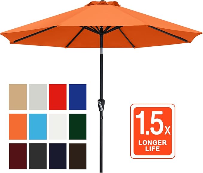 ABCCANOPY 10FT Patio Umbrella, Outdoor Waterproof Table Umbrella with Push Button Tilt and Crank, 8 Ribs UV Protection Pool Umbrella for Garden, Lawn, Deck & Backyard (Coral)