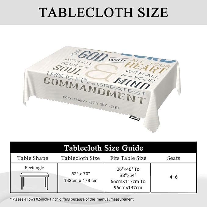Swono Love God 52"X70" Oblong Table Cloth Christian Verse Bible Quote Zigzag Wrinkle Free Table Cover Farmhouse Tablecloth for Home Restaurant Picnic Indoor Outdoor Dining