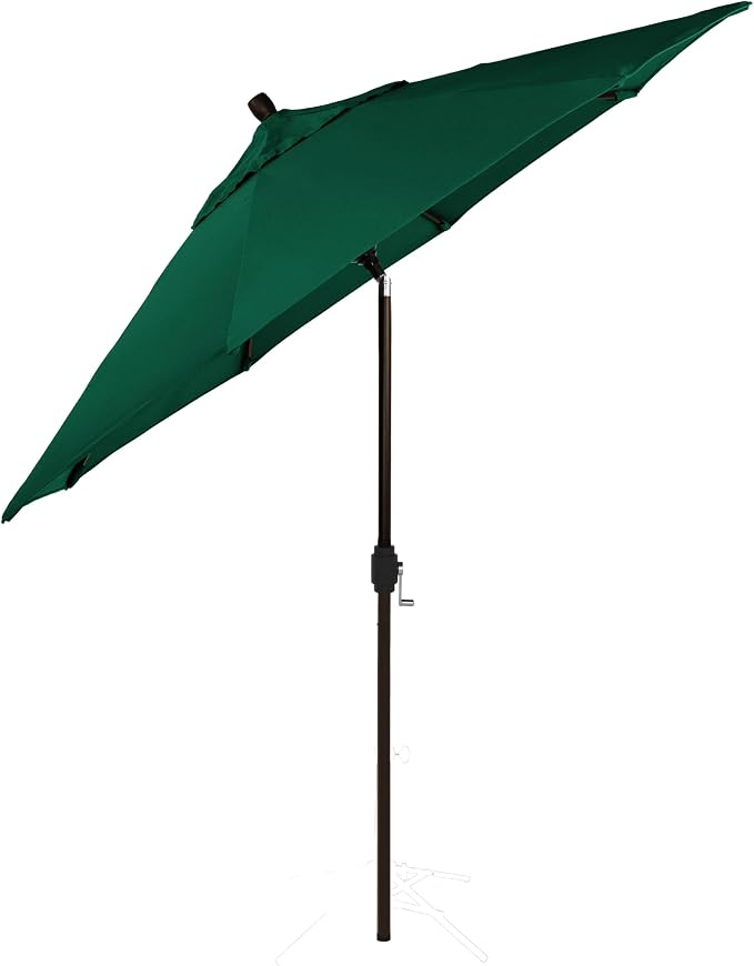 California Umbrella 12-Year-Non-Fading, 9Ft Premium Sunbrella Patio Umbrella, Hand-Crank, Button-Tilt, Bronze Frame, Forest Green Fabric