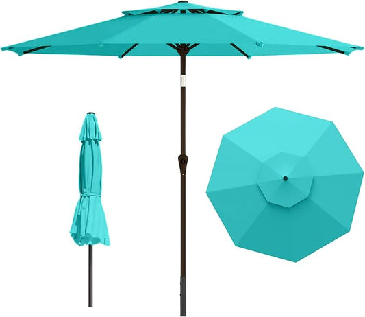 9ft 2-Tiers Patio Umbrella,Outdoor Market Table Umbrella with Push-Button Tilt & Crank | UV Protection,Suit for Backyard,Garden,Pool,Deck(Peacock Blue)