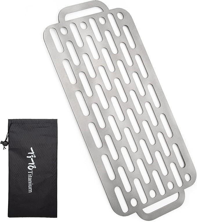 TiTo Titanium BBQ Net Grill Portable Ultralight Non-Stick Meat Grill Grate for Home Garden Outdoor Camping Picnic Hiking Charcoal Holder with Storage Bag (B)