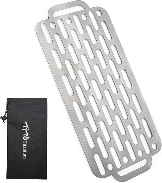 TiTo Titanium BBQ Net Grill Portable Ultralight Non-Stick Meat Grill Grate for Home Garden Outdoor Camping Picnic Hiking Charcoal Holder with Storage Bag (B)