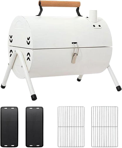 Charcoal Grill Barbecue Grill Camping Portable with Grill Net BBQ Stove BBQ Grill for Outdoor, Backpacking, Garden, Patio, Picnic, No Baking Tray, White