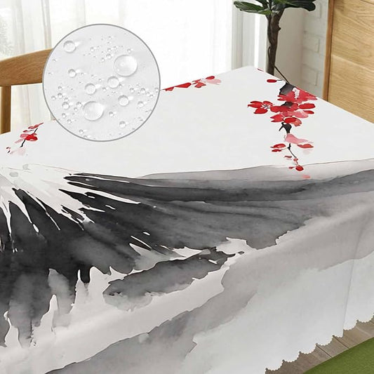 Cherry Blossom Dinner Table Cloths Japanese Mountain Cherry Painting Decorative Tablecloth for Rectangle Tables 52"X70", Heavy Duty Table Covers for Kitchen Patio Banquet