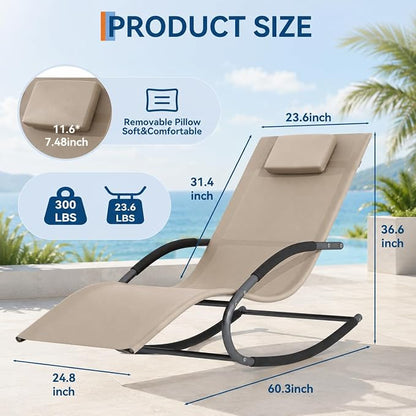 Garvee Outdoor Lounge Chair Rocking Chair Lawn Chair w/Non-Slip Base, Brown | Quick-drying, breathable mesh fabric; water-resistant and easy to clean