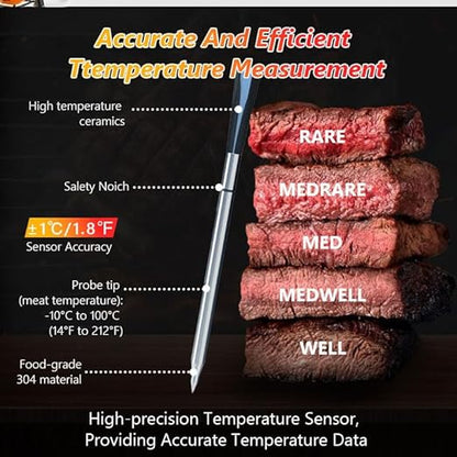 Smart Meat Thermometer-Smart Meat Thermometer Wireless - App Monitoring, Ambient Temperature Sensor, Alarm Reminders, 820-Foot Range, Suitable for Smokers, Barbecues, Turkeys, Beef, and Cooking