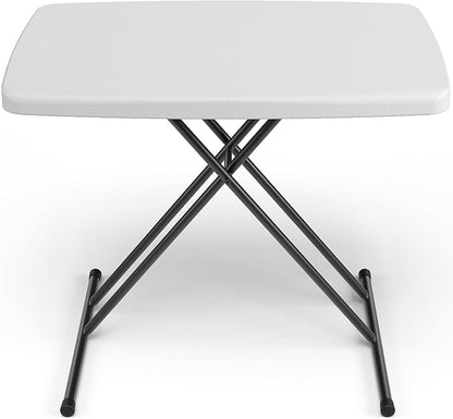 30in Folding Table, Portable Picnic Table with Adjustable Height, Foldable TV Tray Table & Laptop Desk for Small Spaces, Patio, Camping, BBQ, No Assembly Needed, White