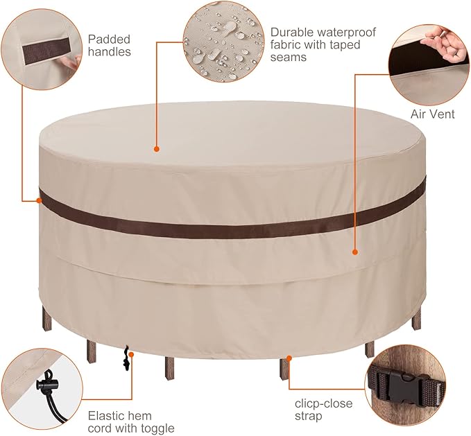 Round Patio Table Cover 48inch Dia Waterproof Outdoor Bar Table Round Cover Anti-Fading UV-Resistant Lawn Furniture Covers
