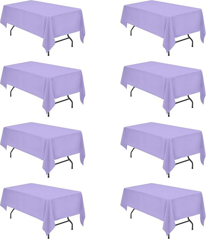 BRILLMAX 8 Pack Lavender Tablecloths 60x102 Inch for 6ft Rectangle Tables | 150 GSM Polyester Fabric, 15" Standard Drop, Water, Stain & Wrinkle Resistant Cloth Cover for Wedding Reception Banquet Party
