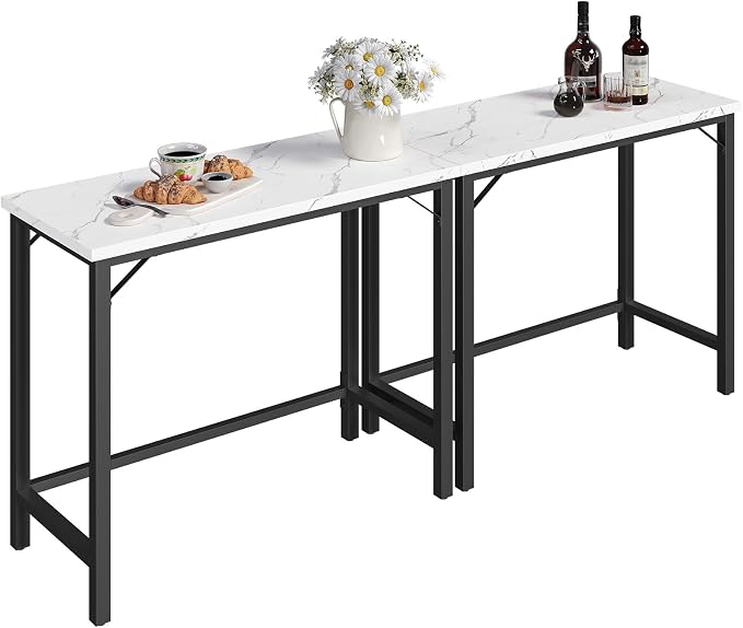 MAHANCRIS Narrow Bar Table, 63-Inch Pub Table for Dining Room, Counter Bar Tables with Sturdy Metal Frame, Connectable Bar Table, Multifunctional Console Table, Marble and Black BTHM1601