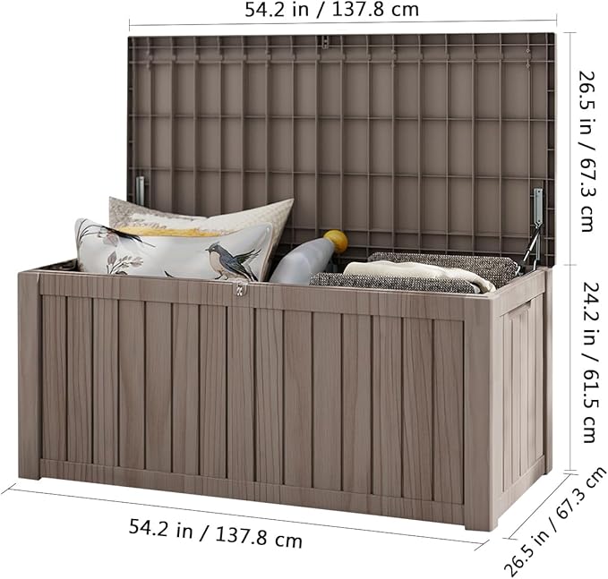 FEFLO 120 Gallon Resin Desk Boxes, Lockable Outdoor Storage Box for Furniture, Toy, Shoe, Garden & Patio Tools Storage, IP54 Weatherproof Package Delivery Boxes for Outside - Brown