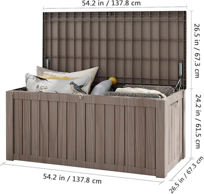 FEFLO 120 Gallon Resin Desk Boxes, Lockable Outdoor Storage Box for Furniture, Toy, Shoe, Garden & Patio Tools Storage, IP54 Weatherproof Package Delivery Boxes for Outside - Brown