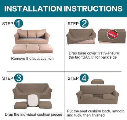 Turquoize 4 Piece Sofa Covers for 3 Cushion Couch Sofa Slipcover Soft Couch Cover for Dogs-Washable Sofa Furniture Covers with 3 Individual Large Cushion Covers (XL Sofa, Macchiato)