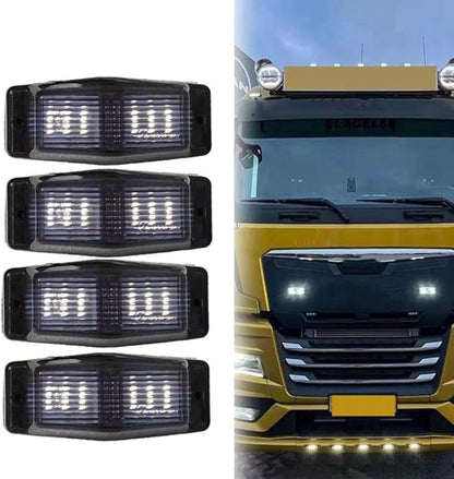 4Pcs Smoked White Front Grill Light LED Marker Lamp Compatible With Lorry Double Burner Indicator Light