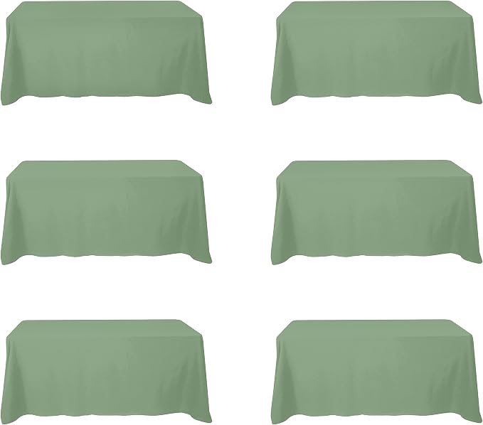 BRILLMAX 6 Pack Sage Green Tablecloths 90x132 Inch for 6ft Rectangle Tables | 150 GSM Polyester Fabric, Floor Length Drop, Water, Stain & Wrinkle Resistant Cloth Cover for Wedding Reception Banquet Party