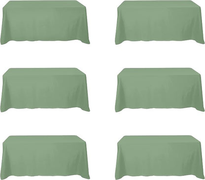 BRILLMAX 6 Pack Sage Green Tablecloths 90x132 Inch for 6ft Rectangle Tables | 150 GSM Polyester Fabric, Floor Length Drop, Water, Stain & Wrinkle Resistant Cloth Cover for Wedding Reception Banquet Party