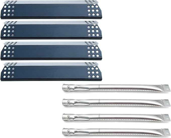Parts Kit DG142 Replacement 14 5/8 inch burner for Sunbeam,Nexgrill,Grill Master 720-0697 Gas Grill Burners,Heat Plates (Stainless Steel Burner + Porcelain Steel Heat Plate)
