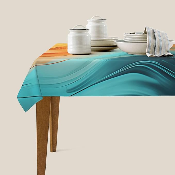 Orange Teal Marble Tablecloth Modern Decorative Table Cloth 54"x72" | Waterproof Tablecloth for Kitchen Dining Room Picnic Weddings Rectangle Table Cover for Party