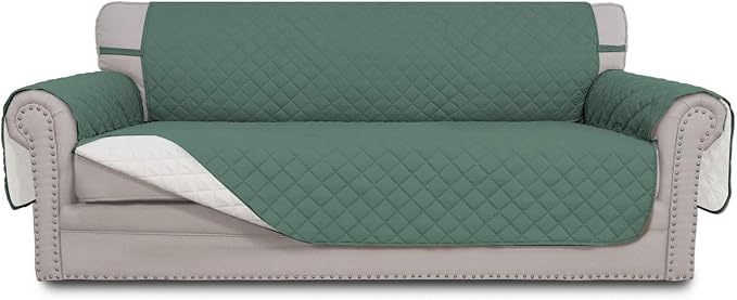 Easy-Going Reversible Couch Cover, 3 Cushion Sofa, Large, Cyan/Ivory | Machine Washable Slipcover For Dogs, Water Resistant Furniture Mat For Living Room, Non-Slip Sofa Cover, Pet Friendly