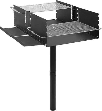 Park Style Heavy Duty Steel Outdoor BBQ Charcoal Grill with Stainless Steel Cooking Grate, Adjustable Height Single Post Outdoor Grill for Camping Barbecues