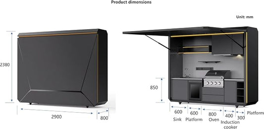 Outdoor Kitchen Island Set, 304 Stainless Steel BBQ Grill Station with Refrigerator, Sink, Side Burner, Bar Counter & Pergola, Modular Outdoor Kitchen Pod for Backyard Patio Entertainment