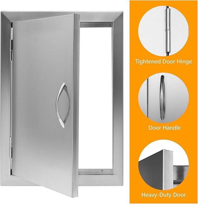 BBQ Future Stainless Steel Outdoor Kitchen Door 14W x 20H Inch, Cabinets Vertical Single Access Doors for Grilling Station or Commercial BBQ Island, Outside Grill Door with Magnet