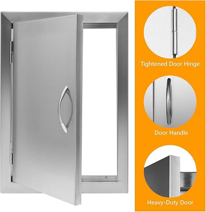 BBQ Future Stainless Steel Outdoor Kitchen Door 14W x 20H Inch, Cabinets Vertical Single Access Doors for Grilling Station or Commercial BBQ Island, Outside Grill Door with Magnet