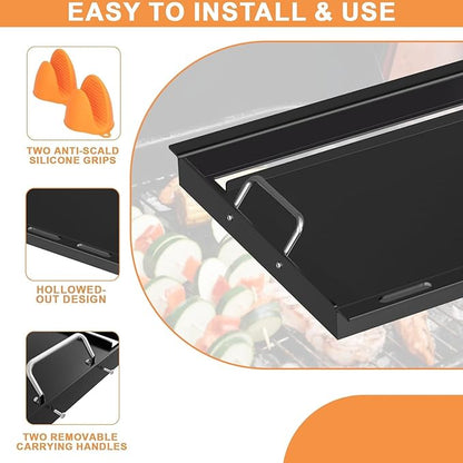 Full Size Griddle for Weber GS4 Spirit II & I E210 E220 S210 S220,Spirit 2 Grill Parts Grill Flat Top Insert w/Handles, 7637 64815 6702 Replacement Parts for Weber Spirit 2 Griddle Insert,Carbon Steel