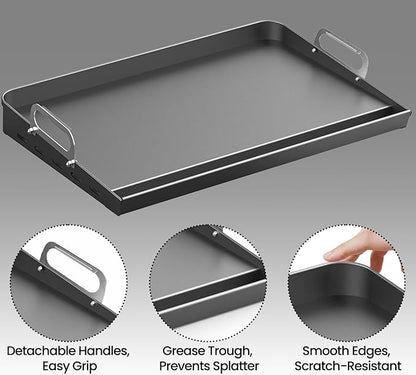 23x16 Inch Nonstick Universal Grill Griddle for Gas Grill, Built-in Grease Channel & Reinforced Even-Heat Base, Easy Clean, BBQ Griddle Plate for Outdoor BBQ, Camping, Indoor Stovetop Cooking