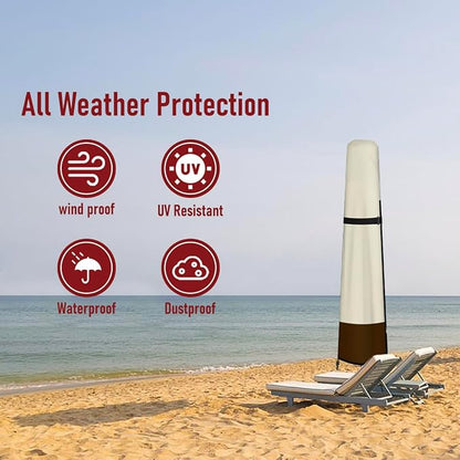Patio Umbrella Cover Outdoor Umbrella Cover with Rod Waterproof Durable 420D Polyester Fabric Patio Parasol Umbrellas Cover for 7ft to 11ft Outdoor Umbrella (600D Beige & Brown)
