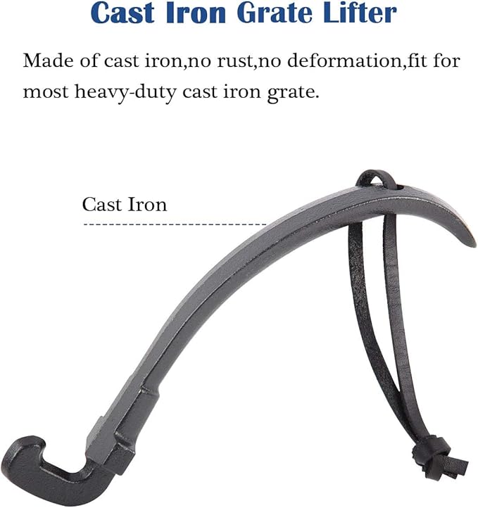 Grill Grate Lifter Cast Iron Cooking Grid Lifter Kamado Grill Accessories Compatible with Big Green Egg,Primo Kamado Charcoal Grill Smoker Set for Moving Hot Plate