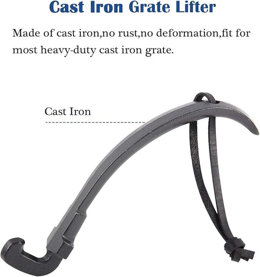 Grill Grate Lifter Cast Iron Cooking Grid Lifter Kamado Grill Accessories Compatible with Big Green Egg,Primo Kamado Charcoal Grill Smoker Set for Moving Hot Plate