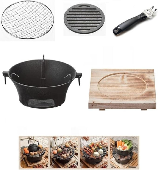 Cast iron charcoal grill,cast iron portable grill,Small Portable Charcoal Grill for Outdoor Tabletop Camping, BBQ Grill Grate Surface 11in, Perfect for 3-4 People﻿
