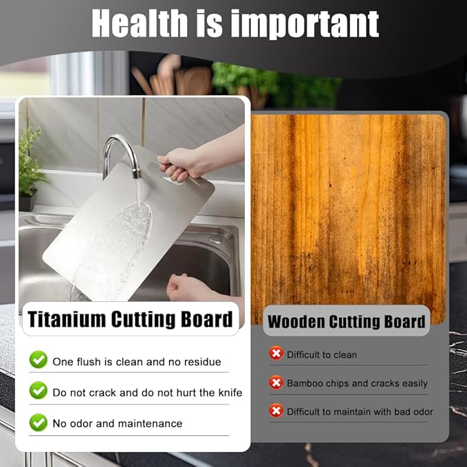 Titanium Cutting Board - Dishwasher Safe, Double Sided Non-Slip Titanium Cutting Boards for Kitchen, Durable & Easy to Clean & Odor Resistant, For Kitchen, Camping, BBQ (Large)