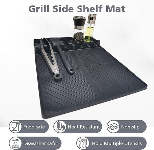 Silicone Griddle Tools Mat for Blackstone Side Shelf, Spatula Mat with Drip Pad, Silicone Utensil Rest/Holder for BBQ Tools (Black 1 Pack)