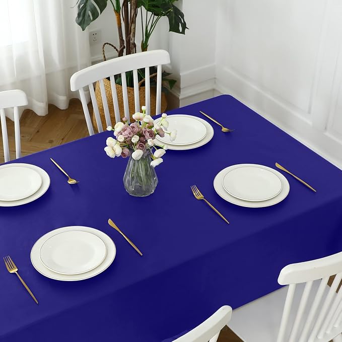 Romanstile 100% Waterproof PVC Tablecloth, Square Oil Spill Proof Stain Resistant Vinyl Table Cloth, Wipe Clean Plastic Table Covers for Kitchen/Dining/Parties - 54 x 54 Inch, Royal Blue