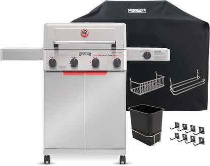 Monument Grills 4+1 Burner Stainless Steel 525 sq.in Propane M2 Gas Grill, 49,000 BTU, Assembles in 30 Mins, Outdoor Patio Grill with Broil Zone, Side Burner, Foldable Side Shelf, with 5 Accessories